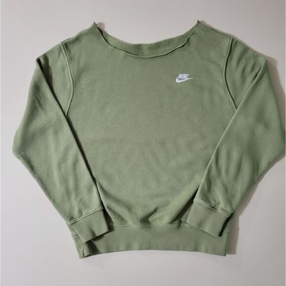 Nike Women’s Green Embroidered Long Sleeve Raw-edged Neck Sweatshirt - Picture 4 of 16
